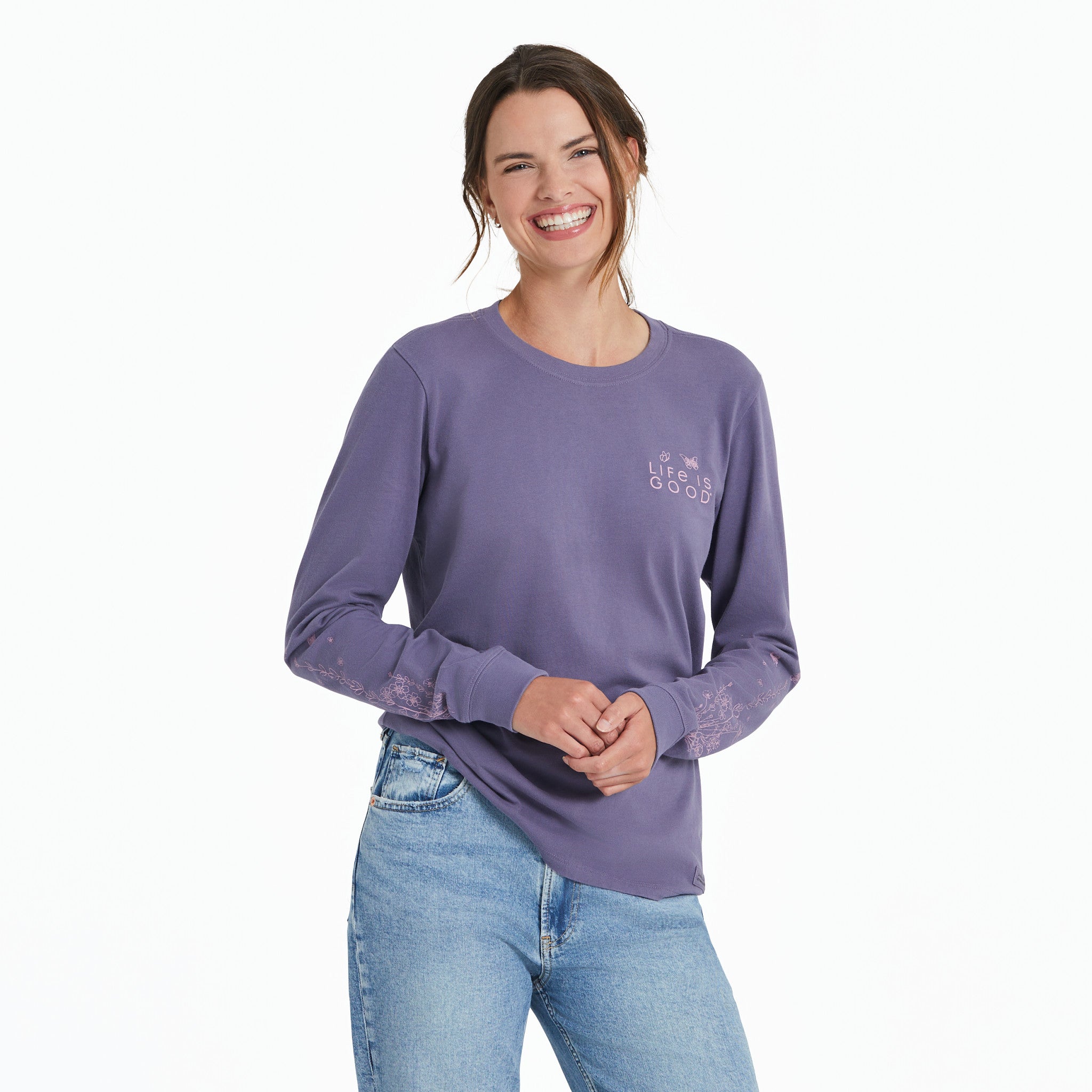 Women's LIG Whimsical Butterflies Long Sleeve Crusher Tee