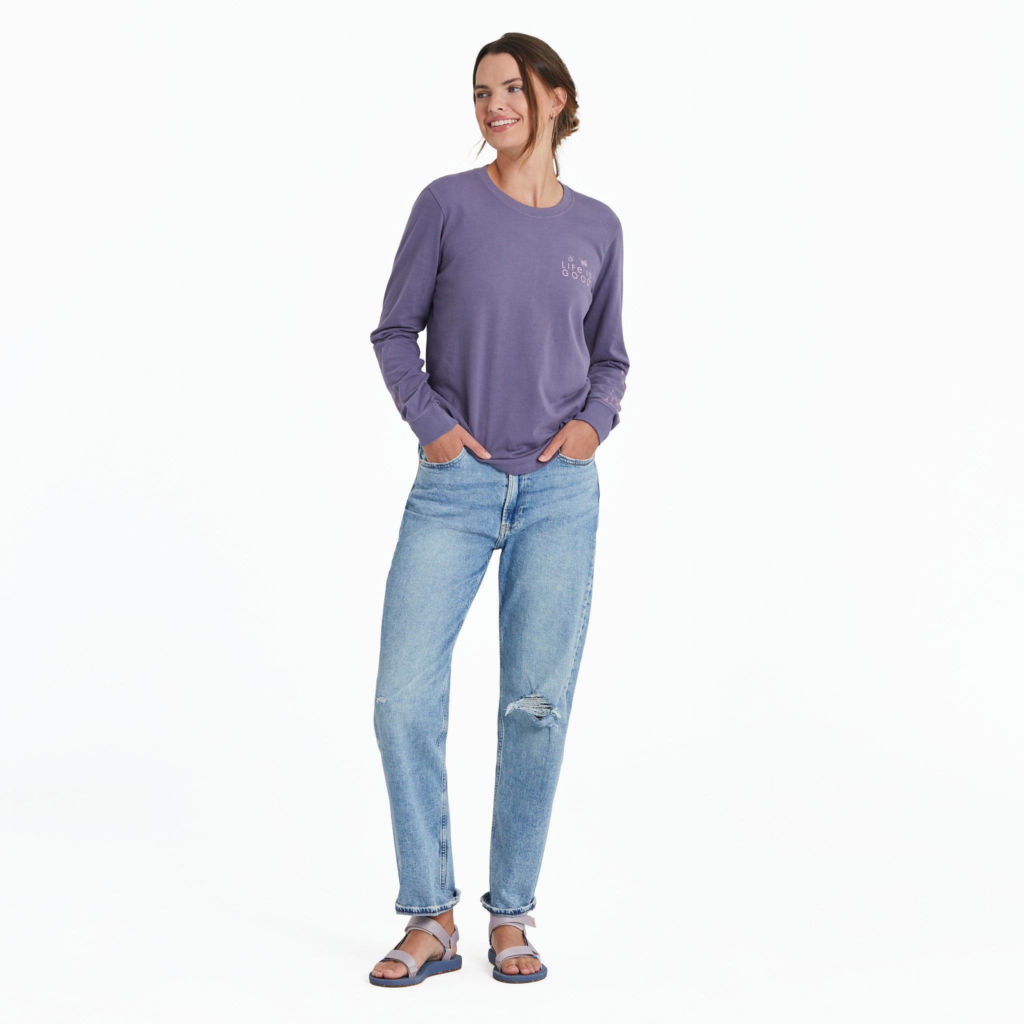Women's LIG Whimsical Butterflies Long Sleeve Crusher Tee