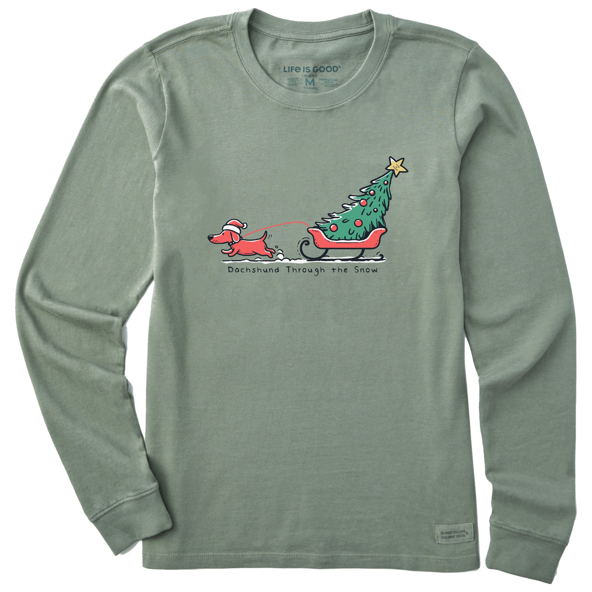 Women's Little Dachshund Through the Snow Long Sleeve Crusher Tee
