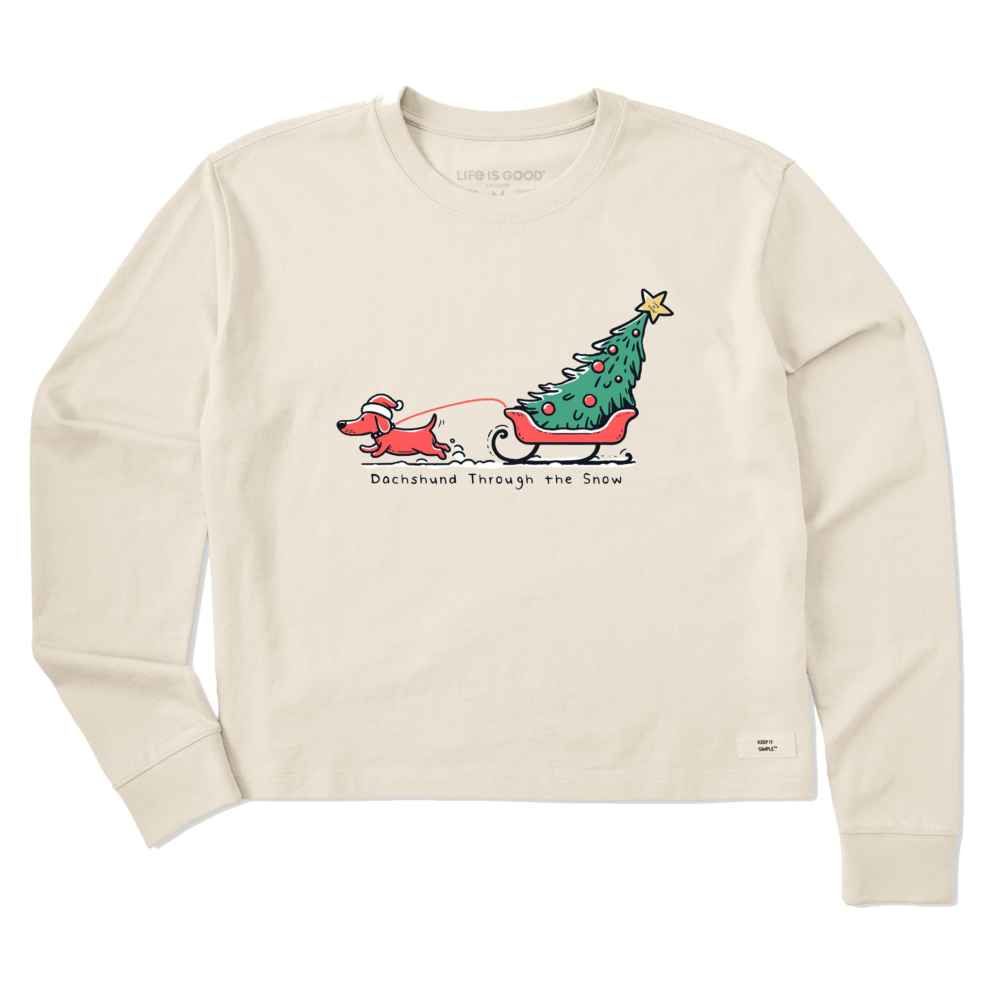 Women's Little Dachshund Through the Snow Long Sleeve Crusher Boxy Tee