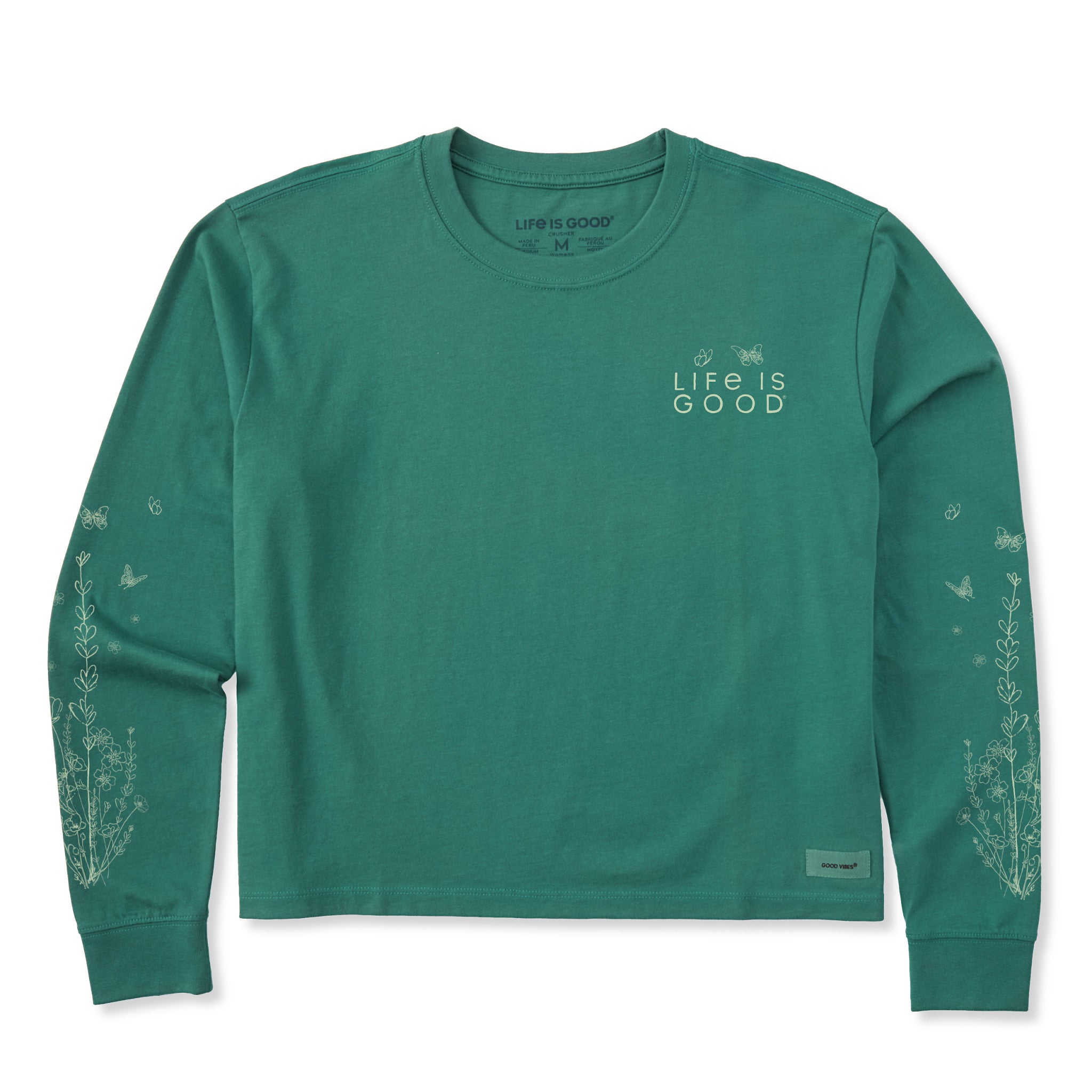 Women's LIG Whimsical Butterflies Long Sleeve Crusher Boxy Tee