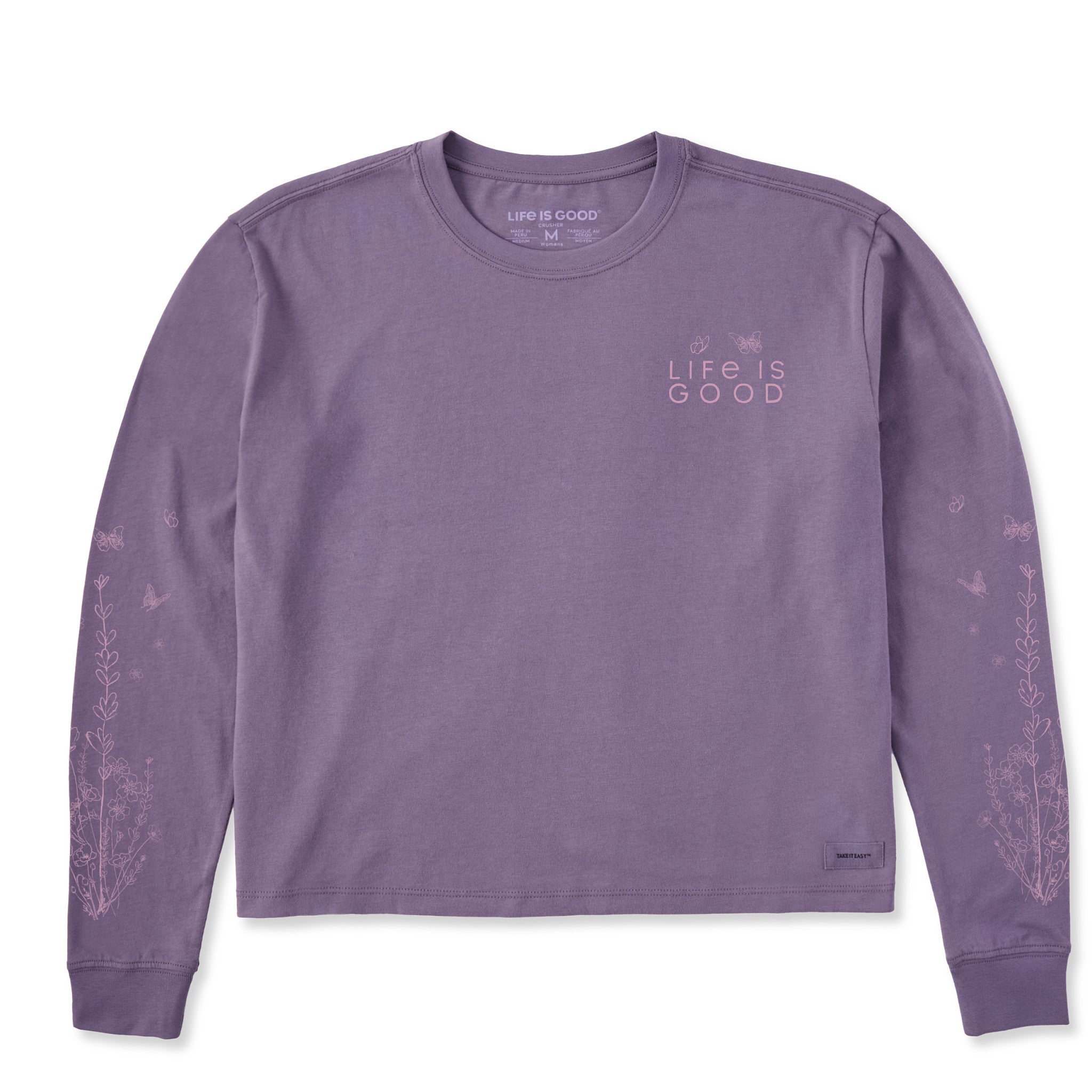 Women's LIG Whimsical Butterflies Long Sleeve Crusher Boxy Tee