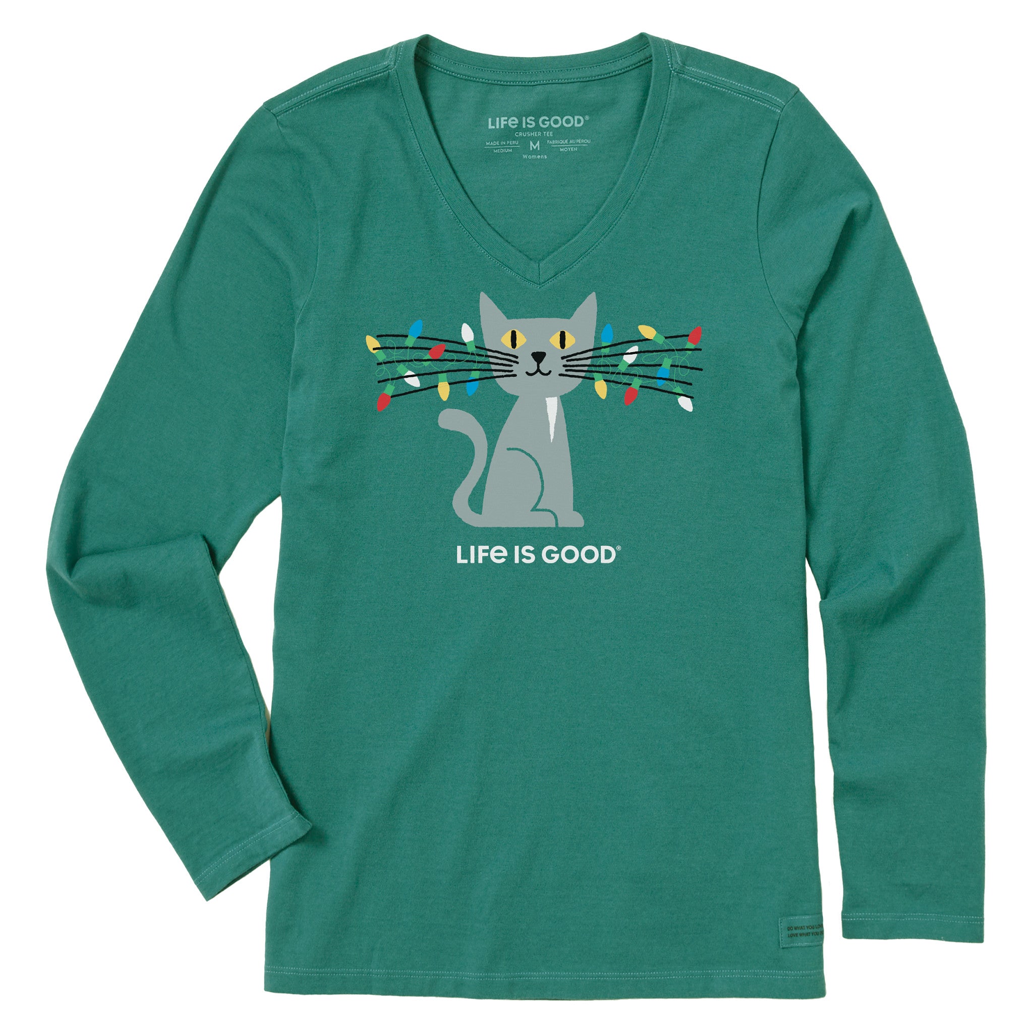 Women's Lit Up Cat Long Sleeve Crusher Vee